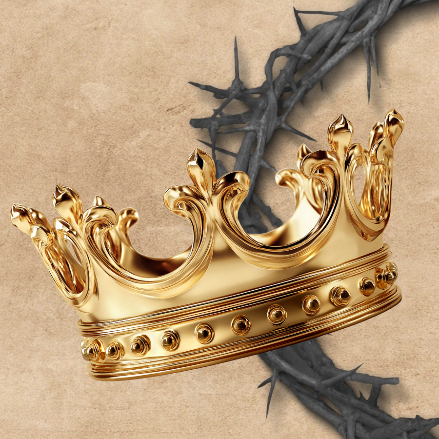 gold crown and crown of thorns representing Jesus' victory over death